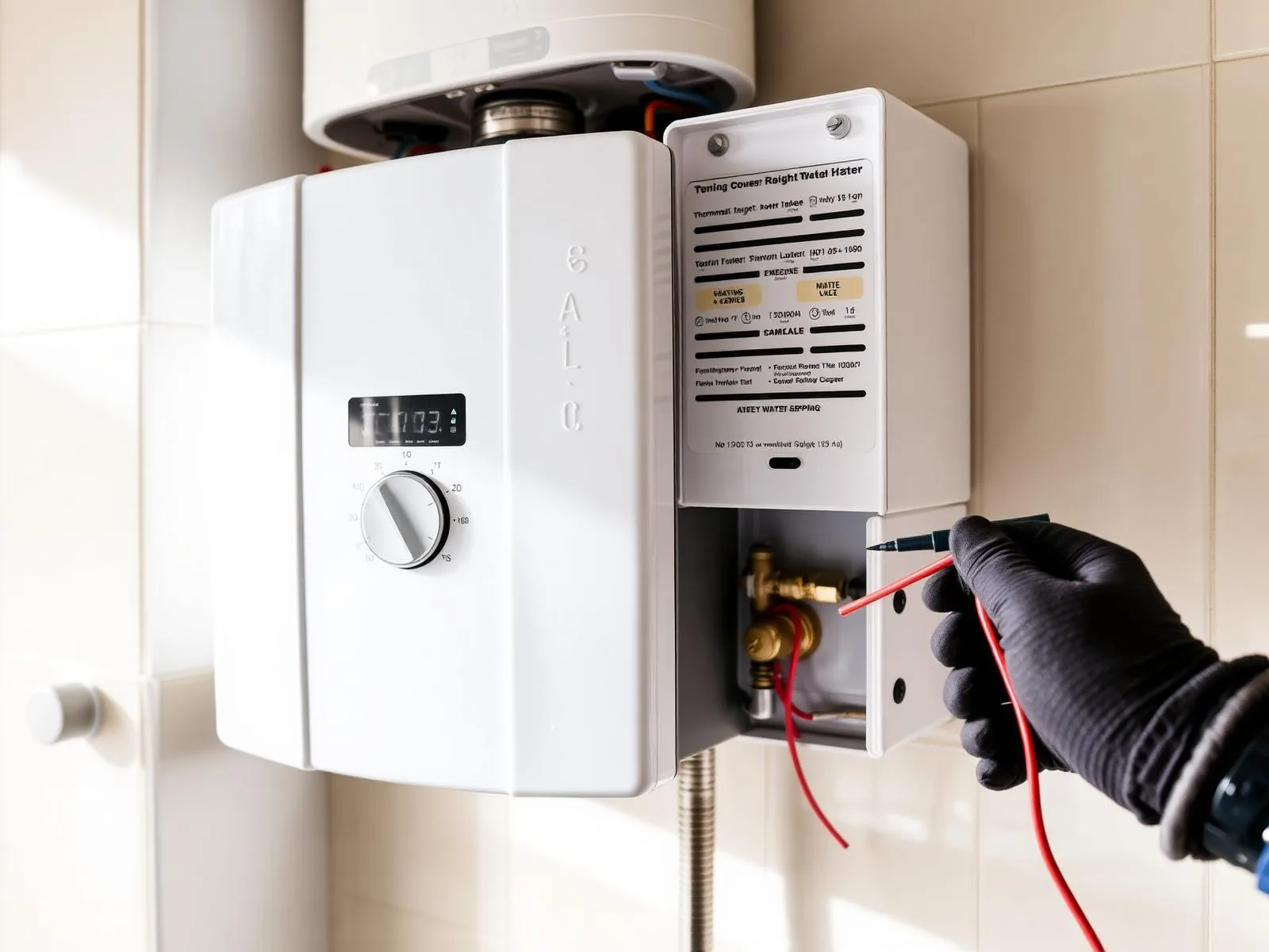 Nástenný elektrický bojler s odkrytým krytom a meraním na termostate